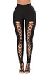 Sexy Black Grommet Lace Up Front Leggings